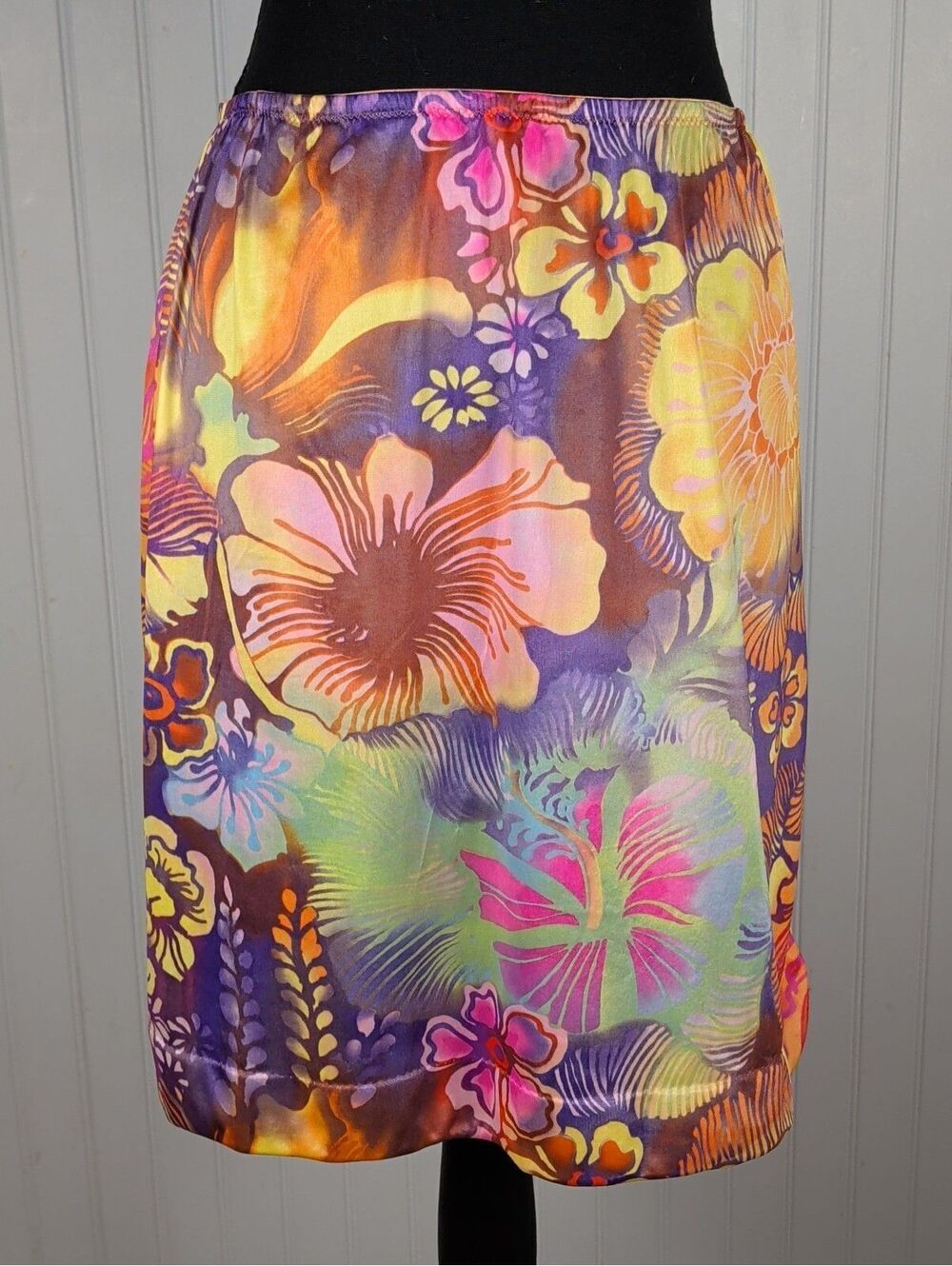 Vintage 60s 70s Vanity Fair Psychedelic Floral Half Slip Skirt M EUC